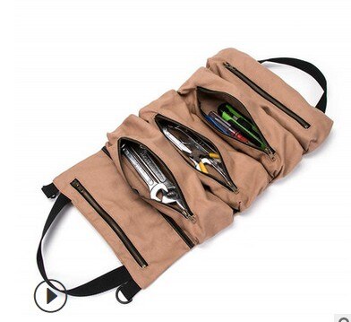 Bolsa de almacenamiento de herramientas multiusos práctica bolsa de herramientas de lona enrollable, bolsa de rollo de llave, utensilio para colgar, portador de cremallera, organizador de mano: A