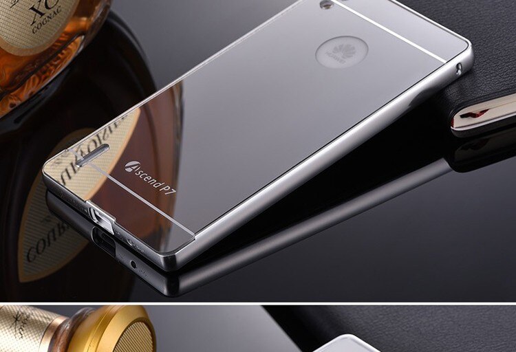 Funda de teléfono para Huawei P7 de lujo con revestimiento eléctrico de aluminio marco de Metal espejo acrílico funda trasera para Huawei Ascend P7