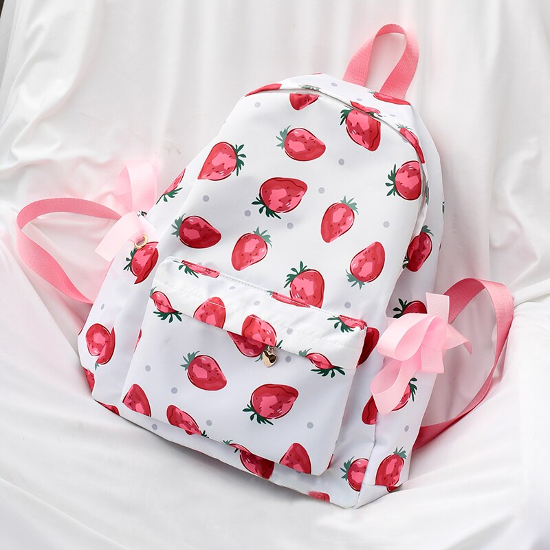 Chic harajuku japansk sjov jordbærtryk sløjfe rygsæk kvindelig koreansk ulzzang kawaii kæde afslappet kvindelig rygsæk