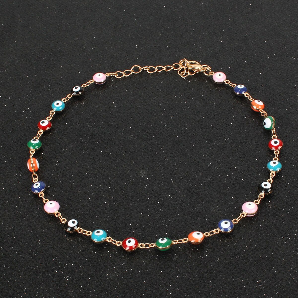 Enamel evil eye choker necklace, multicolor round beads, religious necklace, gold color, silver color, 32cm(12 5/8 , long, , 1 pieces