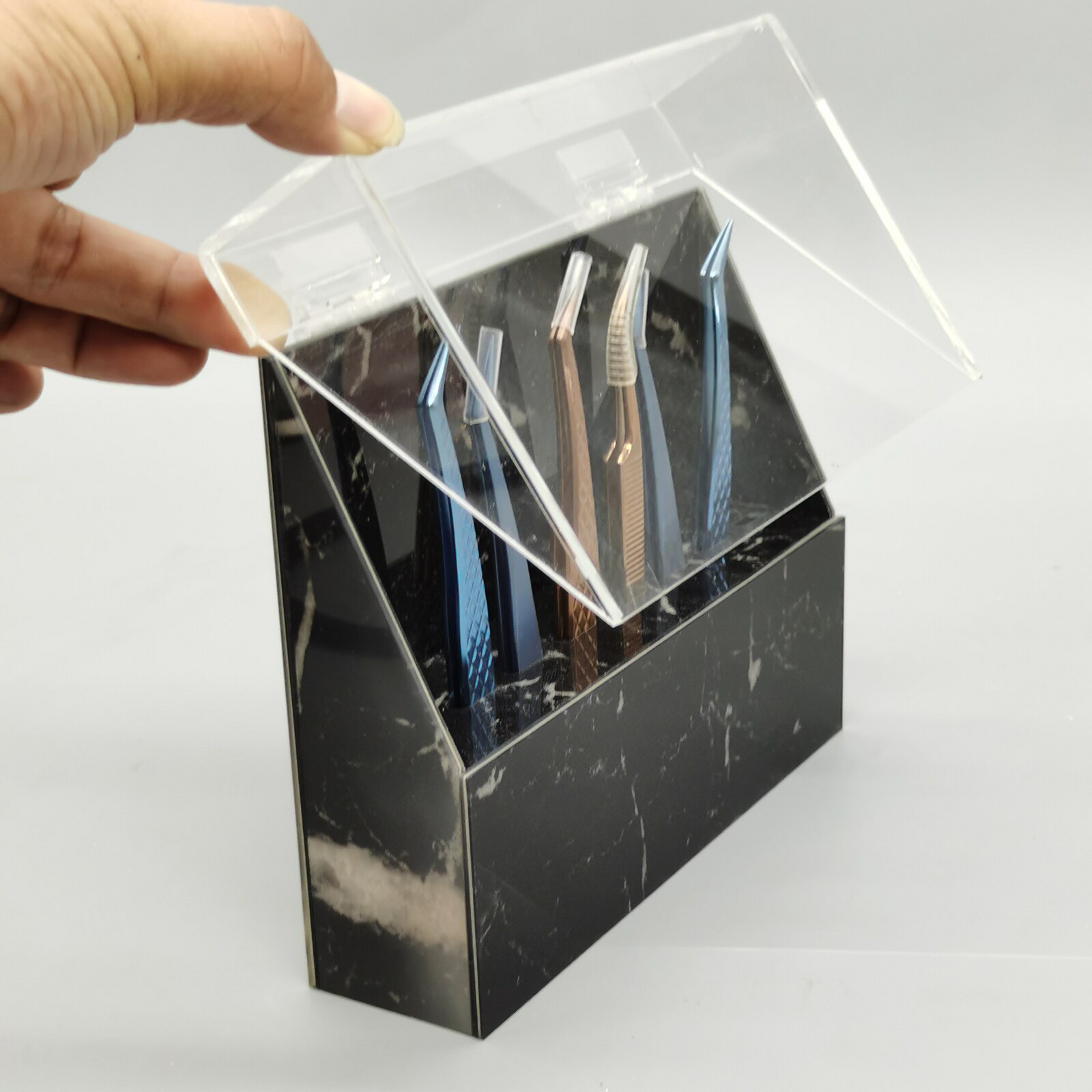 Acryl Clear Pincet Display Stand Met Cover Tweezer Opslag Plank Houder Organizer Rack