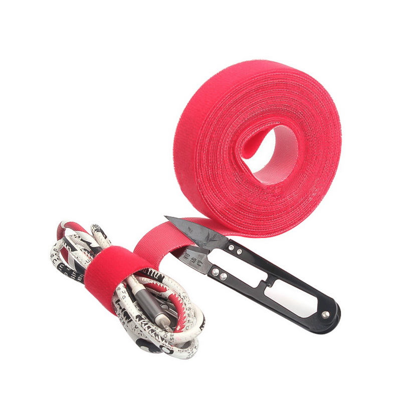 1pc Nylon Network Doublesided Back To Back Cable Organizer Tape For Desktop Computer Free Length Power Wire Home Office Storage: red / 1 M