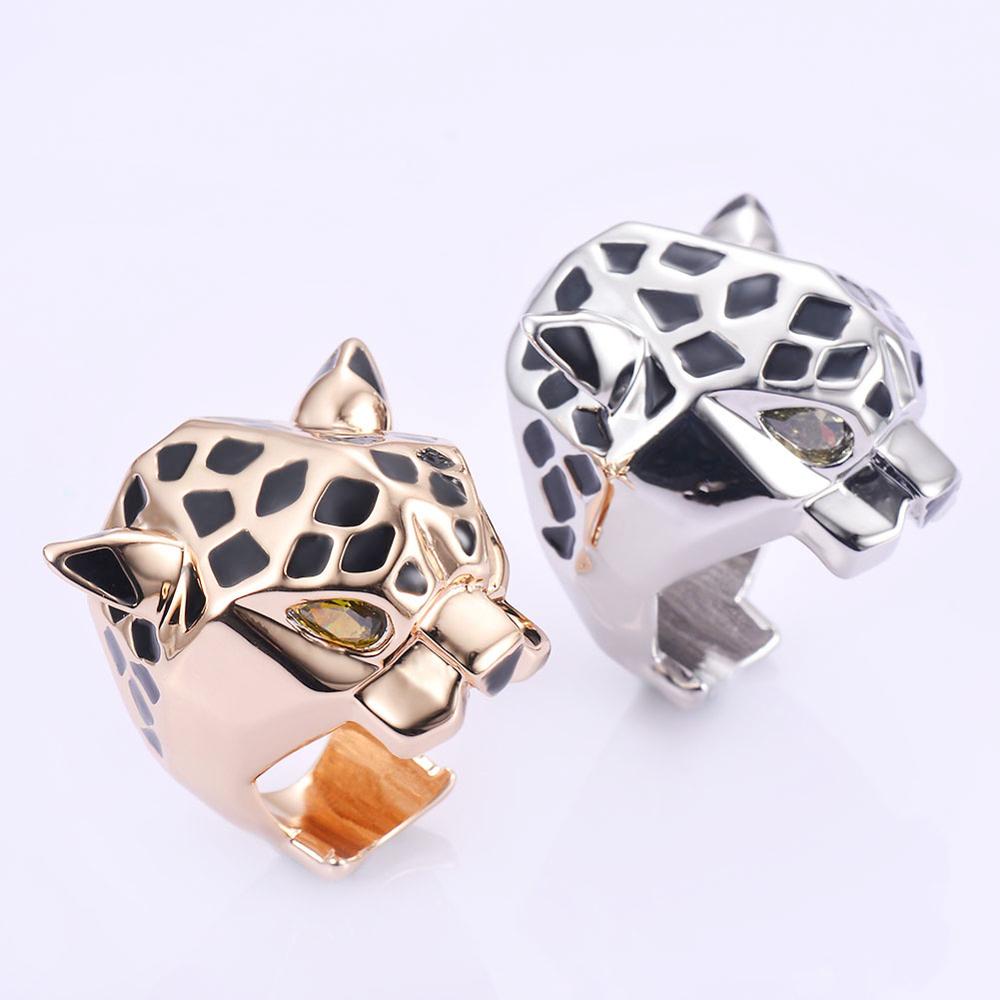 Leopard Man Woman Cocktail Statement Ring Green Zircon Eyes Jewelry Size 6/7/8/9