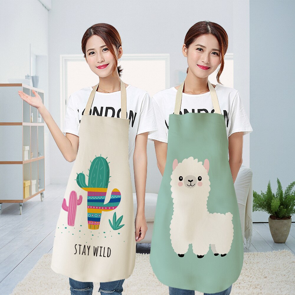 Nette Alpaka Frauen Männer Küche Schürzen Wasserdichte Kochen öl-nachweisen Baumwolle Leinen Antifouling Koch Schürze Reinigung 68*55cm 0008