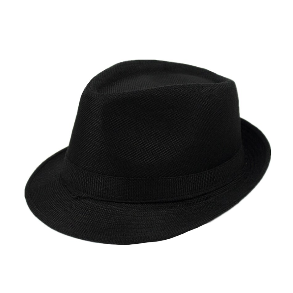 SHOWERSMILE-chapeaux Fedora pour hommes, casquette de plage d&#39;extérieur uni en lin uni, kaki, Style britannique, pour le printemps et l&#39;été: Black