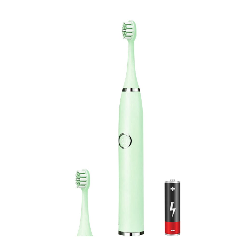 Super Sonic Electric Toothbrushes for Adults Kid Smart Timer Whitening Toothbrush IPX7 Waterproof Replaceable AA Battery Version: Green 2 Heads