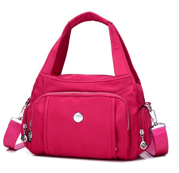 Waterproof Nylon Bag Handbag Multi Layer Oxford Bag Fashionable Single Shoulder Messenger Bag Lady Casual Bag: Rose red