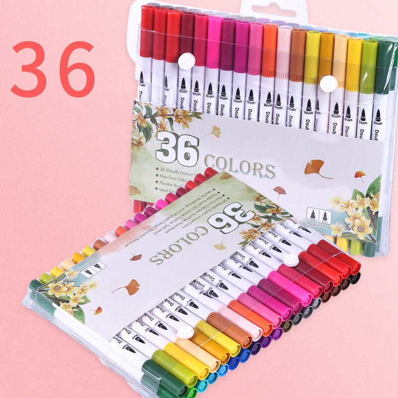 12/18/24/36/48/72/100 Uds. Colores FineLiner dibujo pintura acuarela arte rotuladores doble punta pincel suministros escolares: 36 Colors