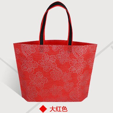 shopping mall clothing handbag printing lace non-woven handbag multifunctional shopping bag packaging bag 10 pieces: Big red  10pcs