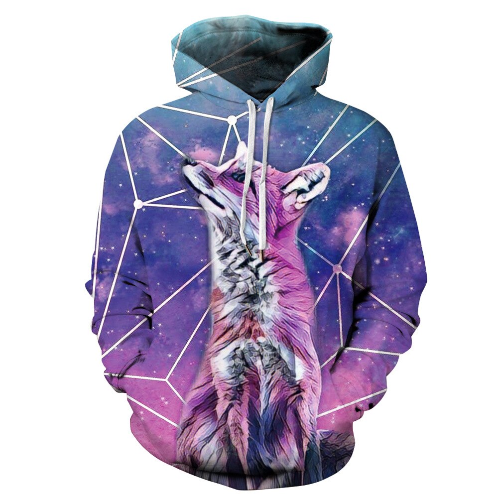 Hettegenser damer/menn genser høst vinter sport hettegenser kvinner wolf 3d print starry sportwear genser med hette streetwear genser: Xxl