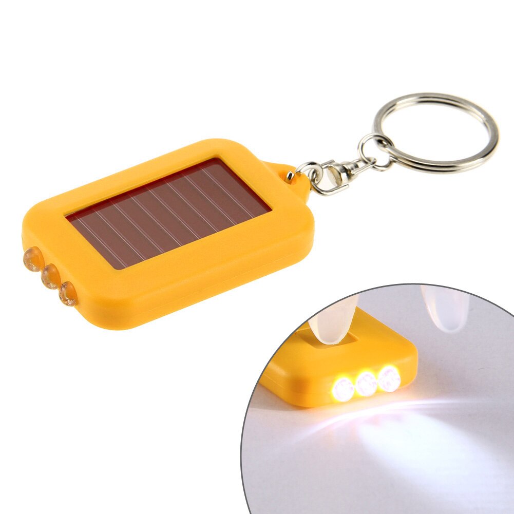 Mini Solar Power 3 LED Light Keychain Keyring Torch Outdoor Portable Flashlight Tools Ooutdoor Light Emergency Light: Yellow