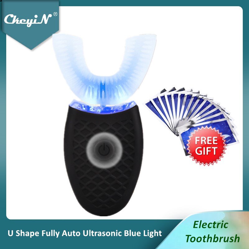 Szczoteczka elektryczna w kształcie litery U w pełni automatyczna szczoteczka ultradźwiękowa niebieskie światło silikonowa szczotka robić zębów pielęgnacja jamy ustnej czyszczenie zębów 35