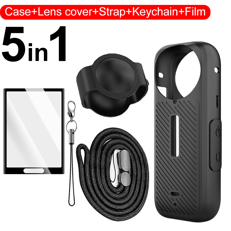 Siliconen Case Lens Beschermhoes Riem Sleutelhanger voor Insta 360X5 Shell Len Cap Anti-Kras Film voor Insta360 X5 Accessoires: groene kleur