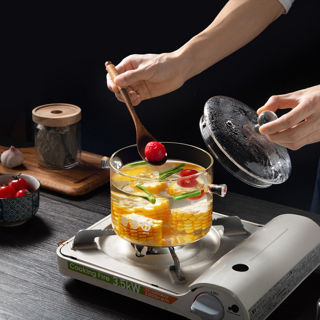 1350ML Heat-resistant Glass Pot Stew Soup Pot Boiling Water Pot High Borosilicate Binaural Glass Salad Bowl