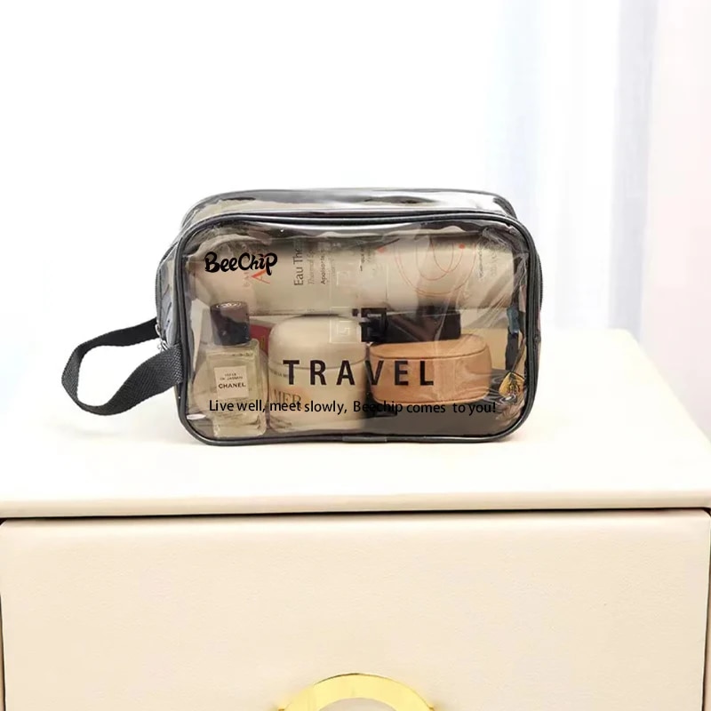 Estojo de maquiagem transparente em pvc, bolsa de higiene multiuso para viagem, organizador de cosméticos portátil, bolsa de armazenamento transparente