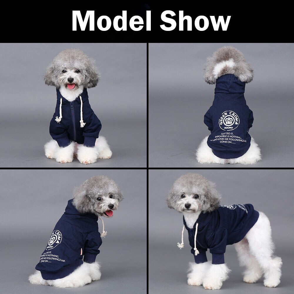 HOOPET Pet Dogs Wind Breaker Walking clothes Rough Printing Zipper Hoodie Cotton Leisure Blue Bulldog