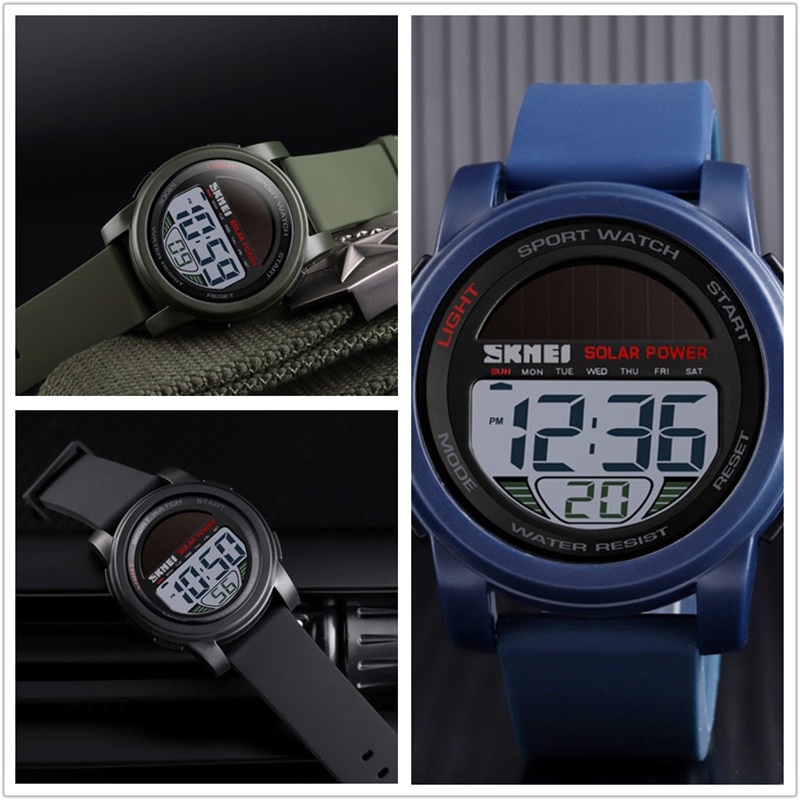 Skmei Fitness Digitale Horloges Heren Solar Lithium Batterij Power Pols Mannen Horloge Milieuvriendelijke Klok Reloj Hombre 1549