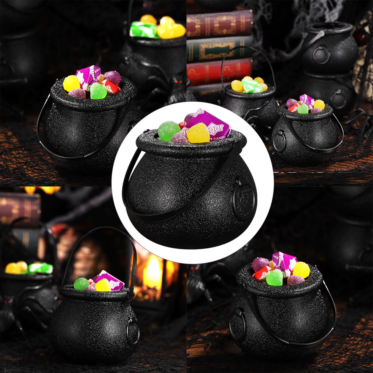 Bestoyard 10 Stuks Halloween Snoep Emmer Halloween Snoep Houder Container Heks 'S Cauldron Truc Of Behandelen Snoep Emmer Houder