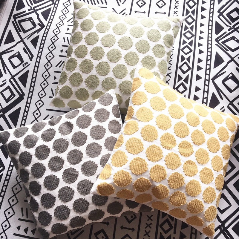 Keltainen harmaa vihreä pistekangas kirjonta tyynynpäällinen abstrakti geometrinen tyynynpäällinen kodin koristeellinen tyynyliina 45 x 45cm