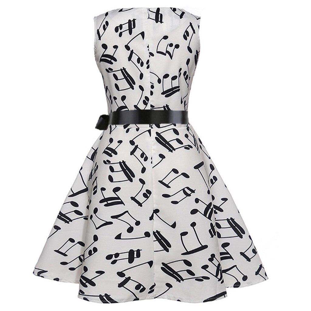 Girl party dress Sleeveless Vintage Note Printed Princess Gown Prom Swing Retro Dress Wedding Birthday Kids Dresses L1210