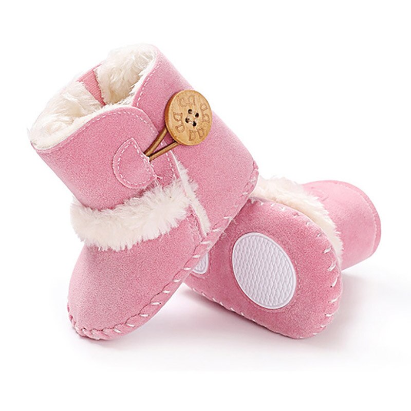 Inverno manter quente sapatos de neve botão do bebê pelúcia tornozelo bootie ao ar livre anti-deslizamento infantil criança botas de caminhada cor sólida moda