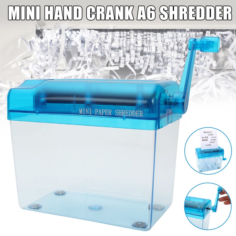 Mini Blue Shredder A6Manual Crusher Destroyers Paper Documents Cutting Machine for Home Office Desktop JHP-Best: Default Title