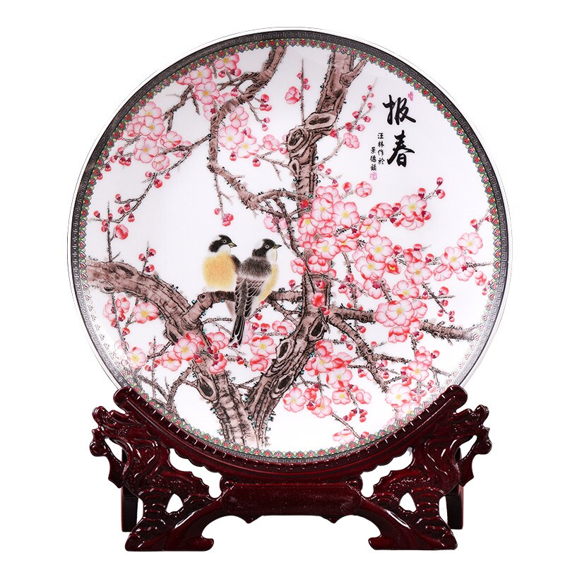 Jingdezhen Keramische hangende plaat decoratie plum bloem plaat Chinese woonkamer wijnkast bogujia woondecoratie
