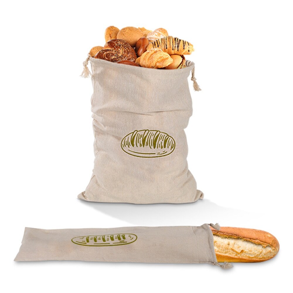 Linen Bread Bag Reusable Homemade Artisan Bread Storage Bag French Baguette Drawstring Bag Kitchen Storage: 2Pcs B