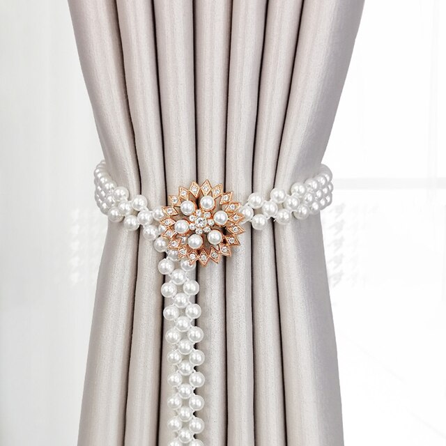 Pearl Adjustable Curtain Tieback Elastic Holder Hook Buckle Clip Pretty And Polyester Decorative Home Accessorie: Gold-Snowflake