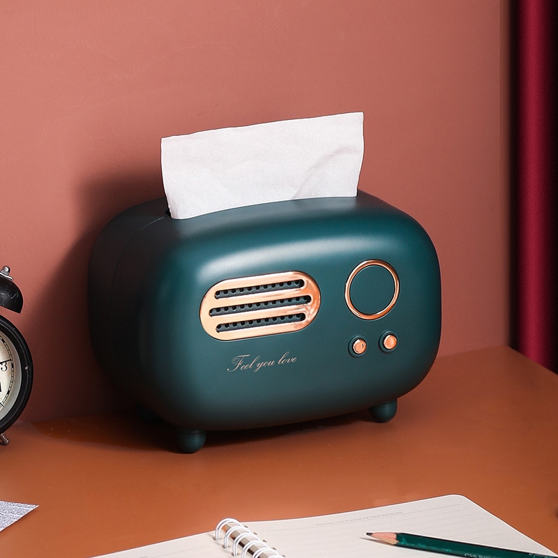 Boîte à mouchoirs de bureau, modèle Radio rétro, Vintage, distributeur de mouchoirs, rangement de serviettes, organisateur d&#39;ornement artisanal
