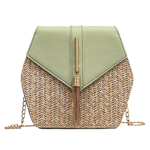 Hexagon Mulit Stijl Stro + pu Tas Handtassen Vrouwen Zomer Rotan Tas Handgemaakte Geweven Strand bolsa feminina: Green B