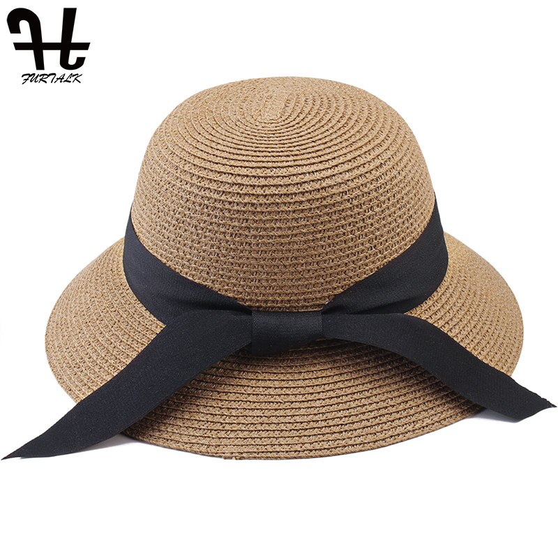 FURTALK Sun Hat for Women Summer Panama Hat Female UV Protection Floppy Beach Straw Hat Ladies Wide Brim Travel Sun Bucket Cap: Khaki / M
