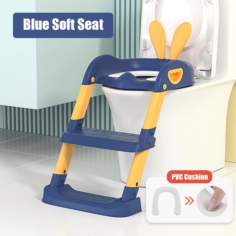 Baby Toiletzitting Met Verstelbare Ladder Zuigeling Wc Training Klapstoel Training Baby Zindelijkheidstraining Seat Kinderen Potje: 2Blue Soft Seat