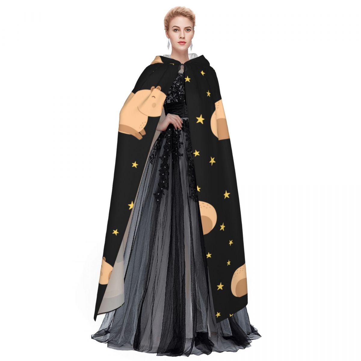 Hooded Cloak Unisex Cloak with Hood Capybaras And Stars Cloak Vampire Witch Cape Cosplay Costume
