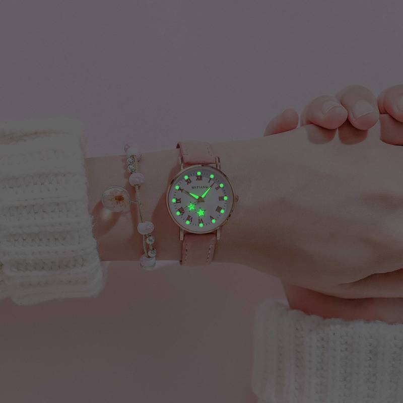 Lichtgevende Sterren Vrouwen Horloges Dames Horloges Casual Lederen Band Quartz Horloge Klok Montre Femme Relogio Feminino