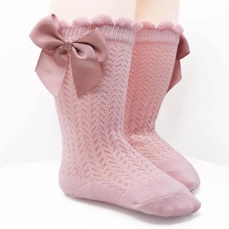 2022 Summer Baby Girls Socks Cute Big Bows Soft Cotton Elastic Solid Color Mesh Newborn Socks Knee High Long Toddler Girl Socks