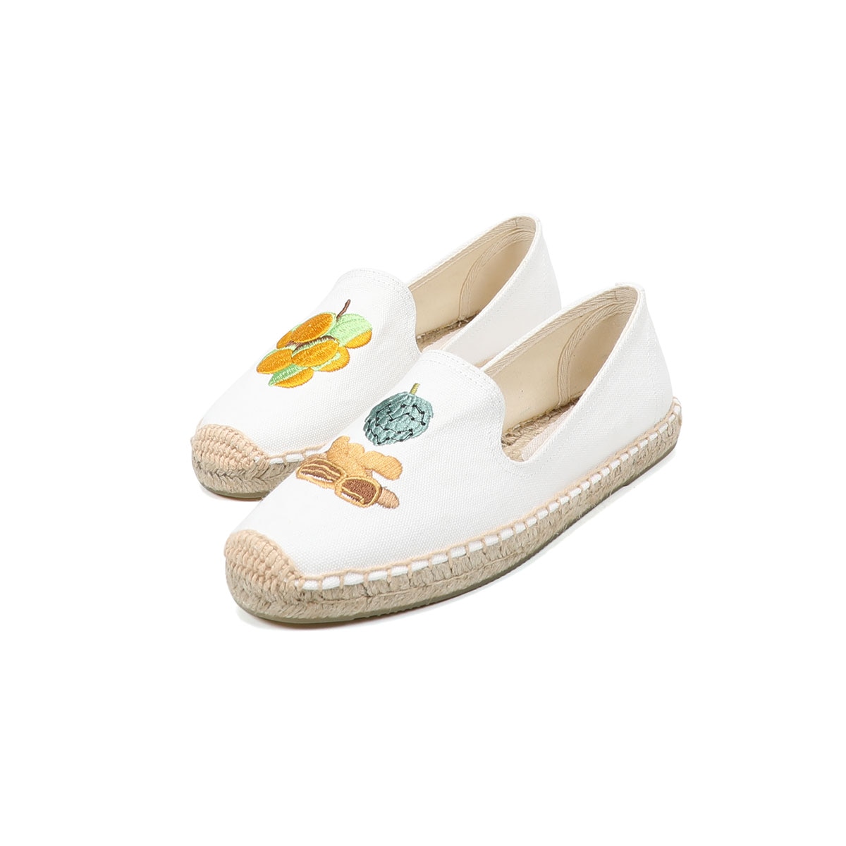 Zomer Mode Dames Alle-Match Casual Witte Schoenen Fruit Patroon Geborduurde Slip-On Canvas Schoenen Zapatos Mujer Espadrilles