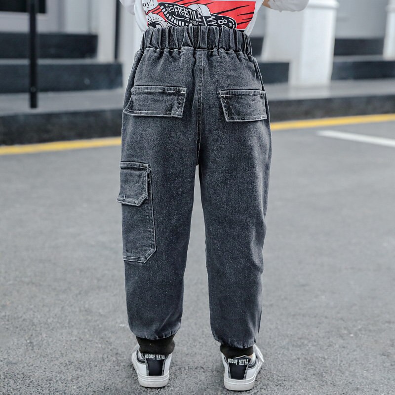 Kids Toevallige Zwarte Jeans Cargo Broek Voor Jongens Jongens Cargo Pocket Jeans Kinderen Kleding Fabrikanten China
