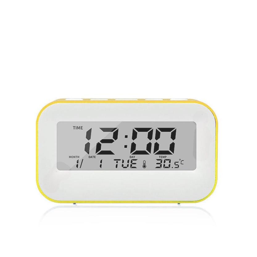 Despertador musical digital de mesa, electrónico, de escritorio, con recordatorio de cumpleaños, para decoración del hogar, reloj inteligente, reloj de mesa con función de repetición.: Amarillo