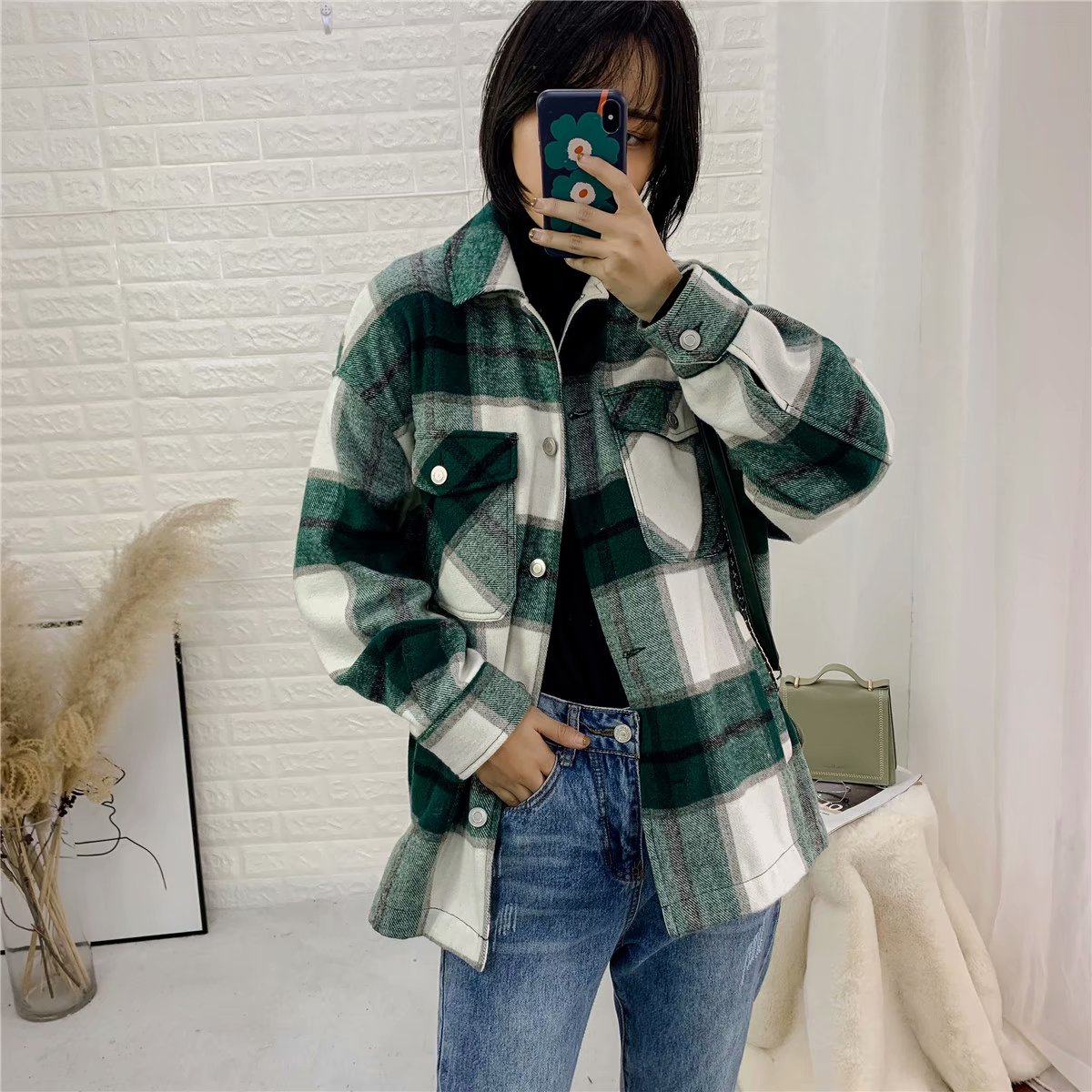 Winter coats and jackets women cute plaid jacket loose korean jackets ladies oversized jacket winter coats female Autumn