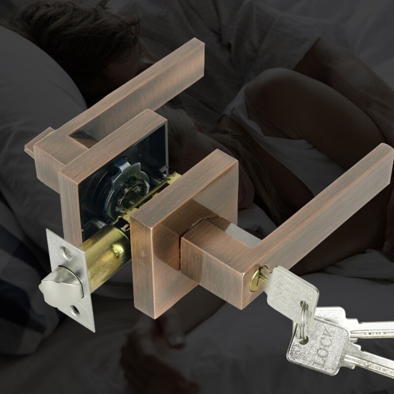 Door Handle Door Handle Lock Square Channel Privacy Mask Interior Bedroom Room Bathroom Three-Bar Spherical Lock: Bronze