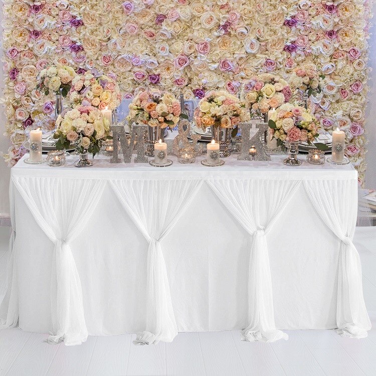 Tyl bordskørt bryllup fødselsdag fest kage dessert bord bord nederdel banket bryllupper partys hjem hotel dekoration: 77 x 185cm / Hvid