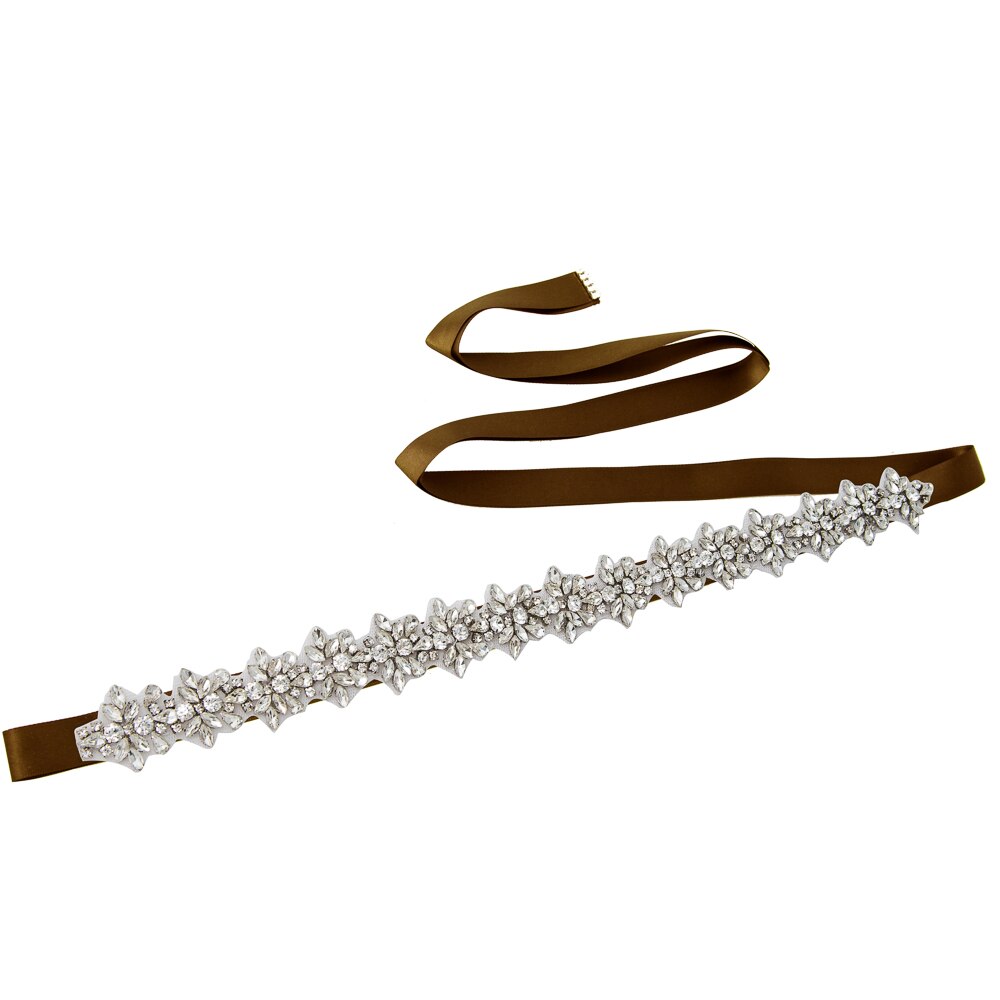 Trixy S269-S Bruiloft Riemen Zilveren Diamanten Riem Verbazingwekkende Crystal Rhinestone Riem Glanzend Bruids Riem Bruiloft Sjerpen Jeweled Riem: brown