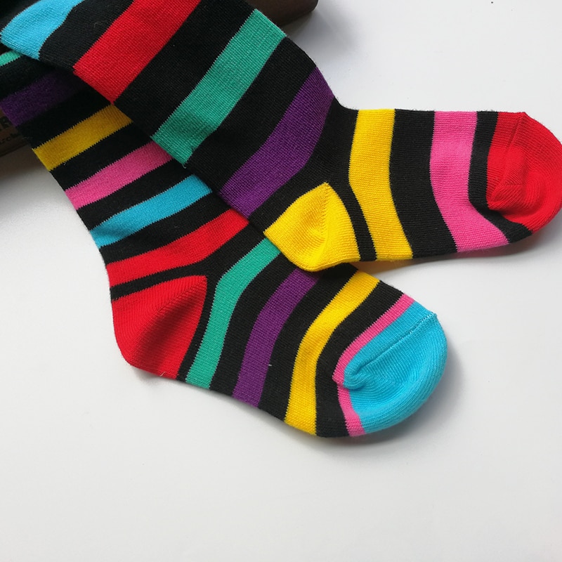 otoño bebé niña niños medias negras de algodón para niñas hasta la rodilla calcetines rayados pantimedias para niños