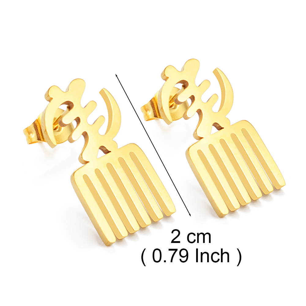Anniyo African Ancient Cultural Symbol Stud Earrings Stainless Steel Akofena Adinkra Gye Nyame Sankofa Ethnic Jewelry #325101: Pure Gold Color