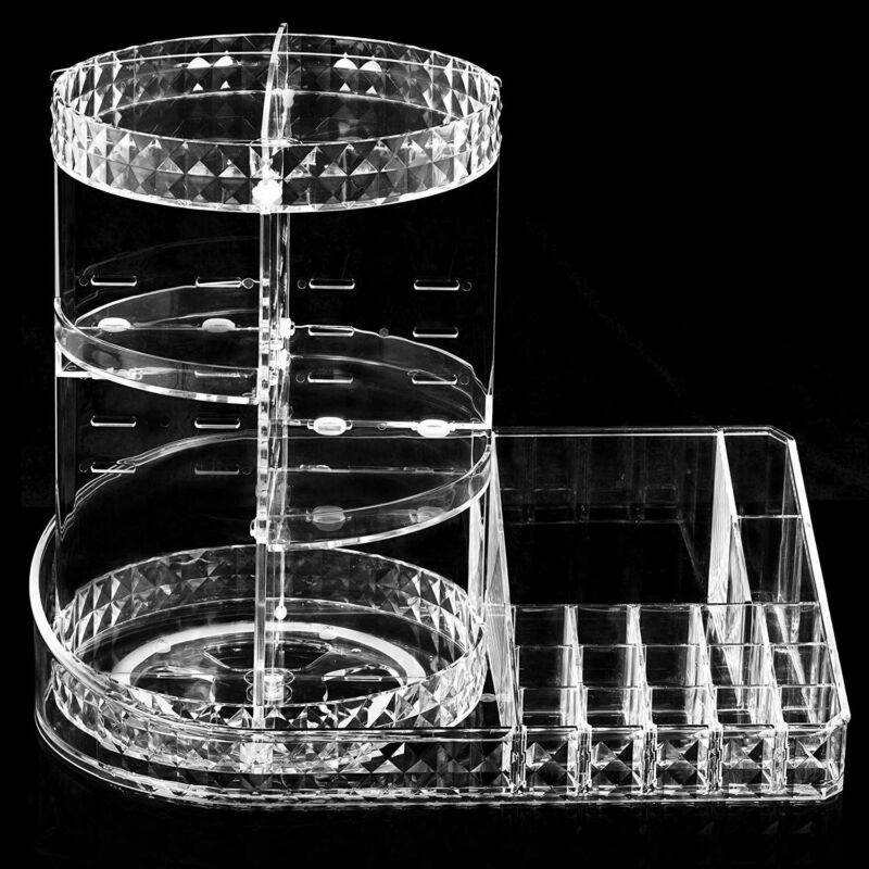 360 Degree Rotating Makeup Organizer 3-tier Acrylic Clear Cosmetic Storage Case PVC Display Spinning Rack