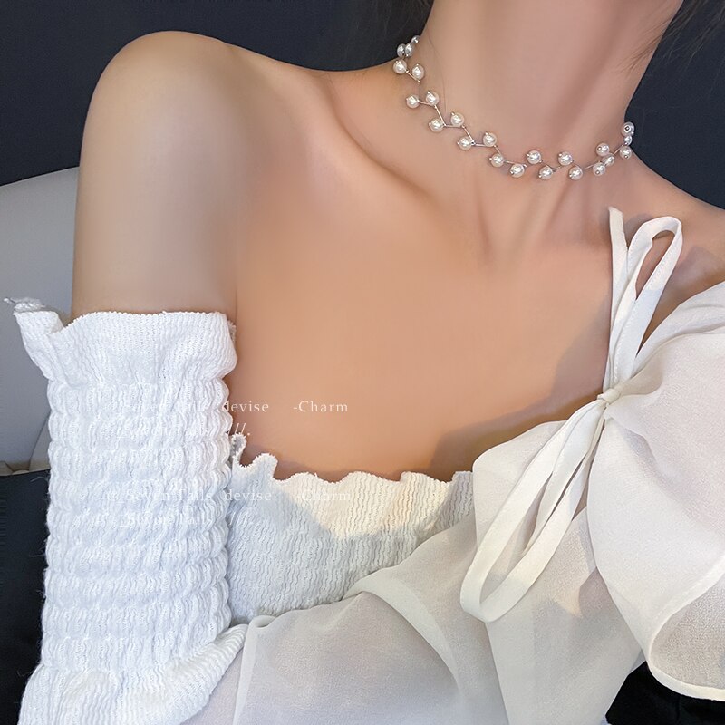 Creatieve Parel Tak Vorm Gold Choker Ketting Koreaanse Mode-sieraden Goth Meisje Ongebruikelijke Sleutelbeen Ketting Voor Vrouw