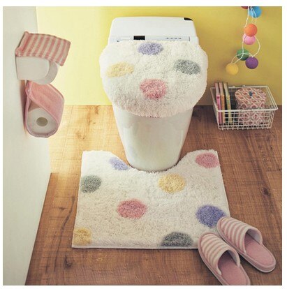 3pcs/Set Plush Solid Color Toilet Set Seat Cover Rug Potty Sets Thick Toilet Ring Set Bathroom Mat Overcoat Toilet Case: big dot