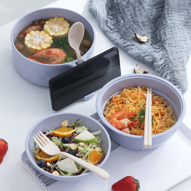 Bol de Ramen pour micro-ondes, bol à nouilles en fibre de bambou, bol à soupe avec poignée pour dortoir d&#39;étudiants boîte à bento de grande capacité