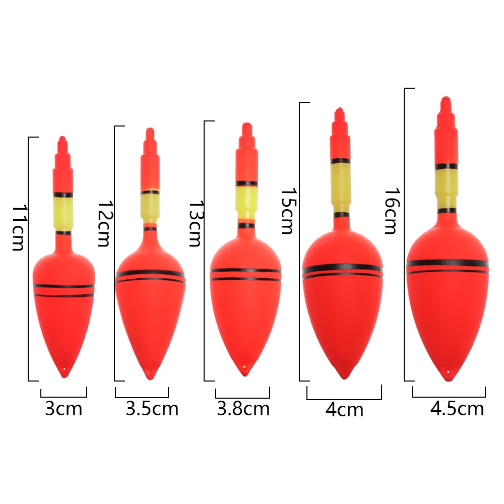 5PCS/Set Red Plastic Fishing Night Float Light Stick Eva Foam Ball Boia Luminous Bobber Night Outdoor Fishing Float
